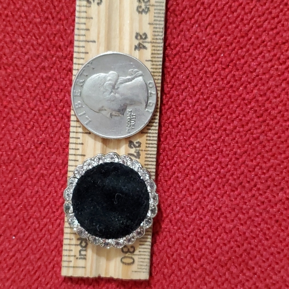 Set of 3 VINTAGE Black fabric silvertone clear rhinestones shank back BUTTONS - Picture 6 of 6